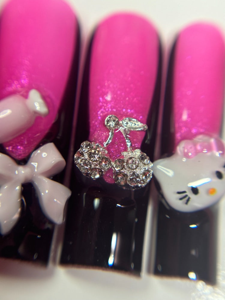 black french tip charm press on nails