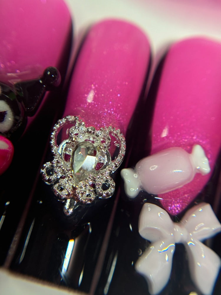 black french tip charm press on nails