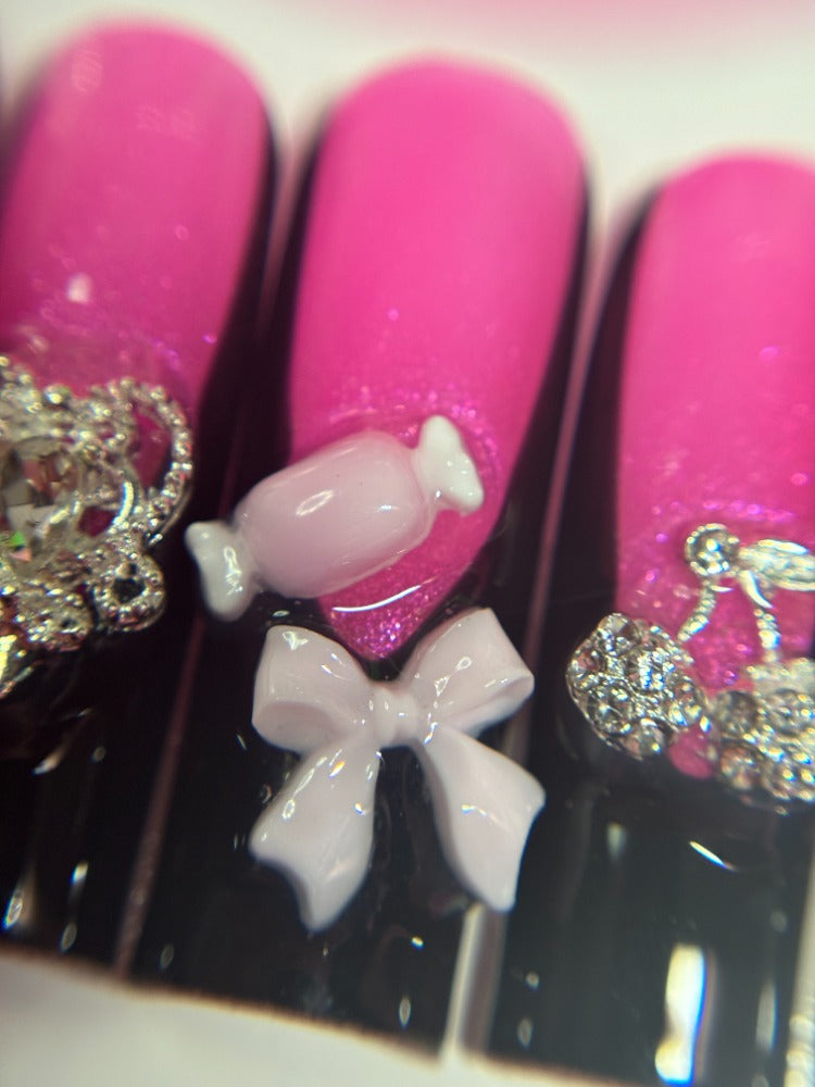 black french tip charm press on nails