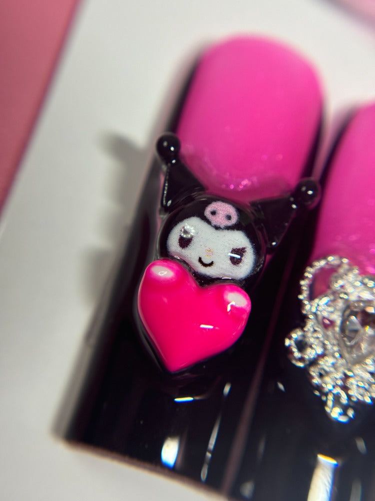 black french tip charm press on nails