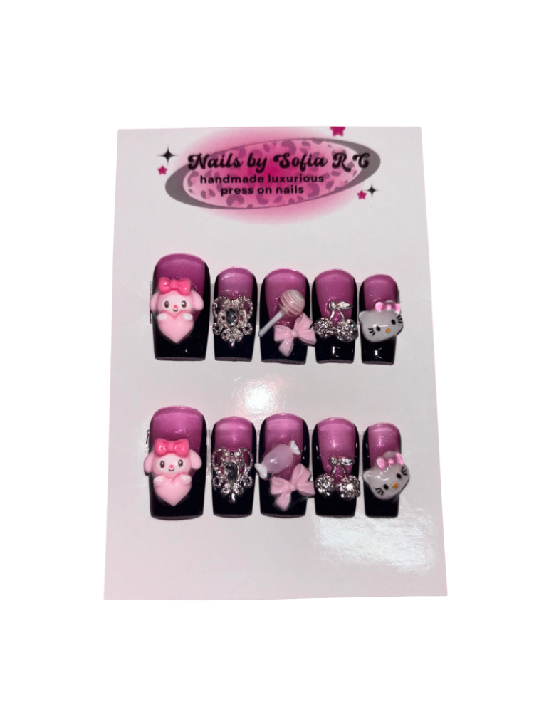 black french tip charm press on nails