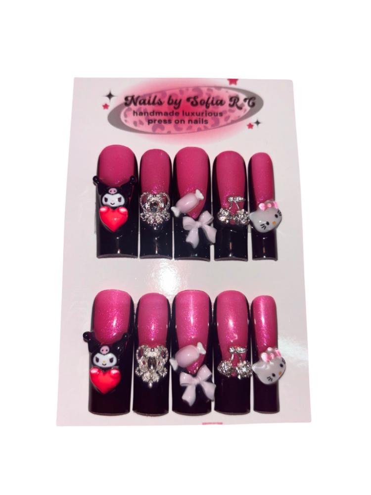 black french tip charm press on nails