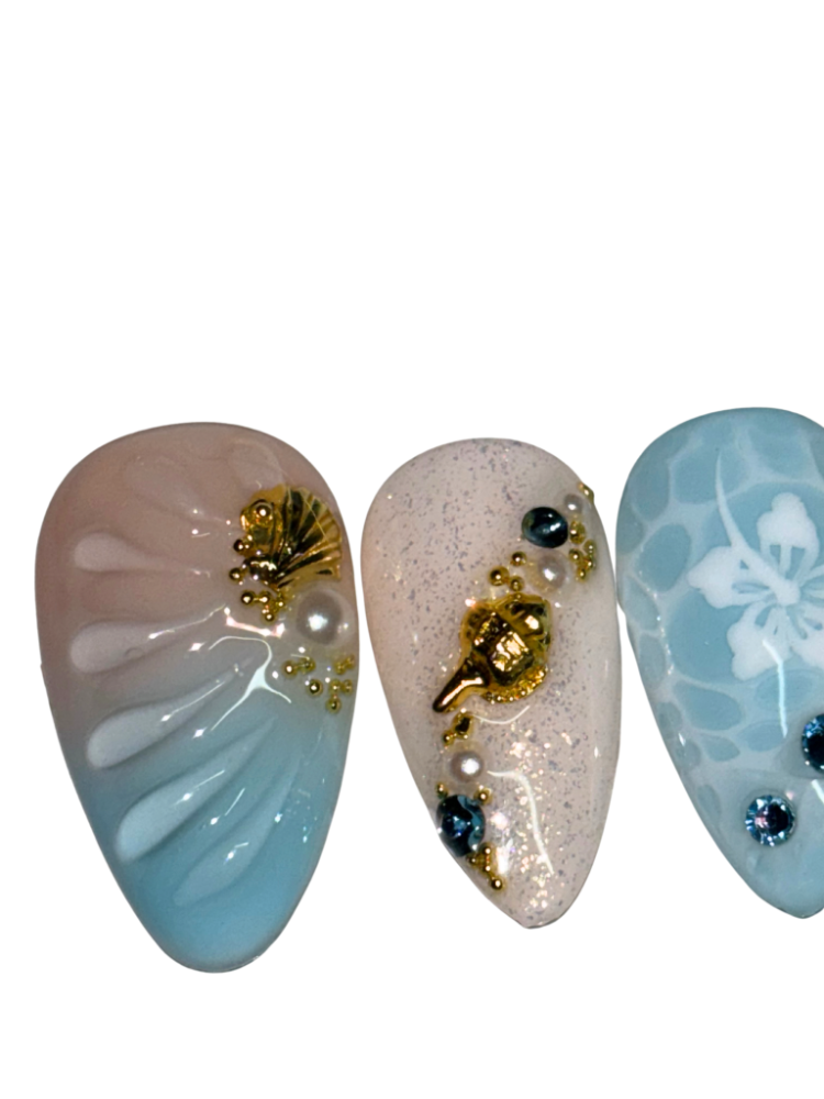 light blue seashell summer press on nails