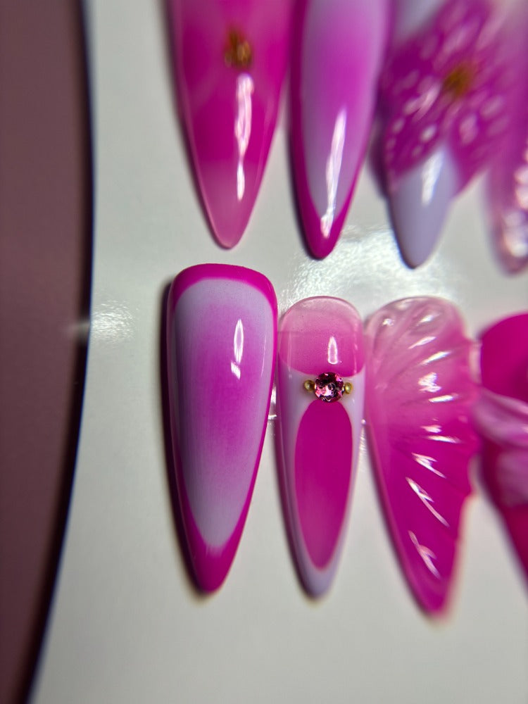 pink lilac 3d flower press on nails