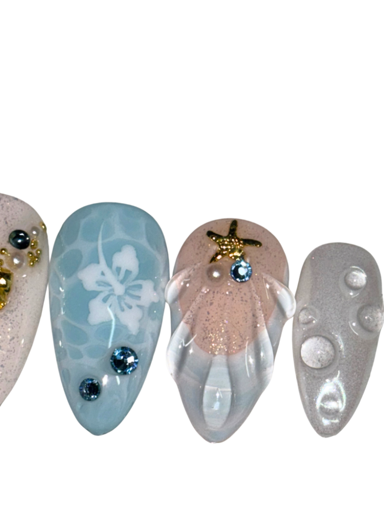 light blue seashell summer press on nails