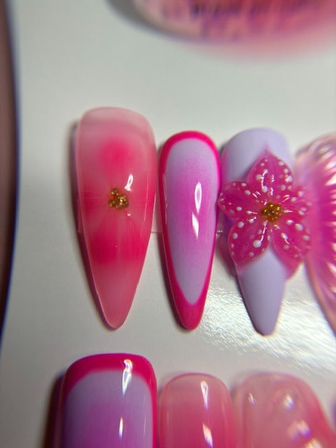 pink lilac 3d flower press on nails
