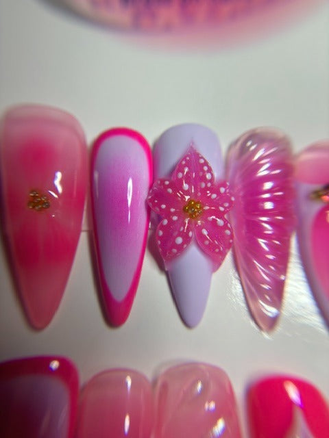 pink lilac 3d flower press on nails