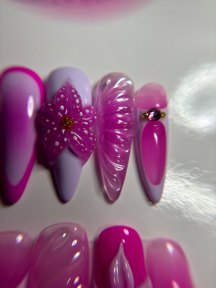 pink lilac 3d flower press on nails