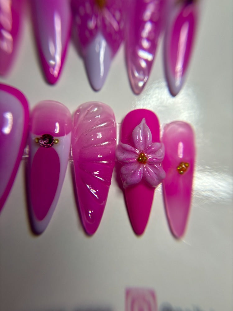 pink lilac 3d flower press on nails