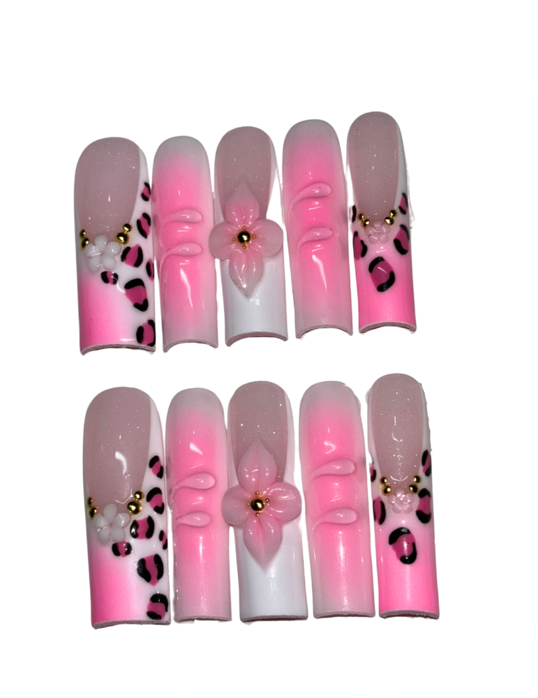 pink summer flower press on nails