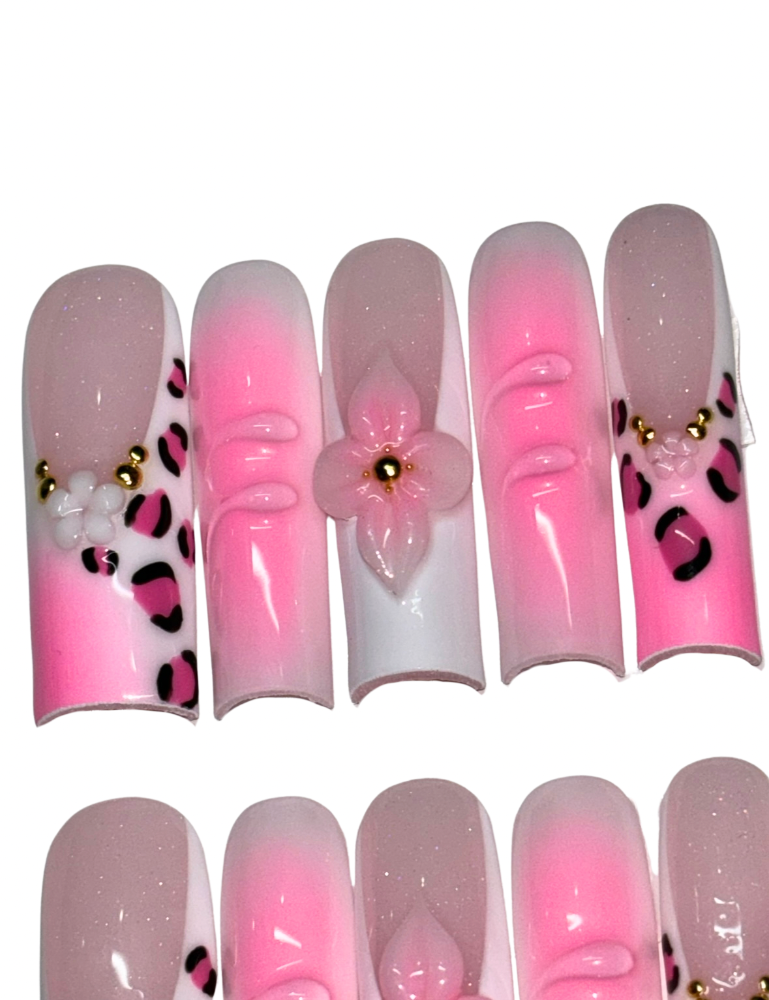 pink summer flower press on nails