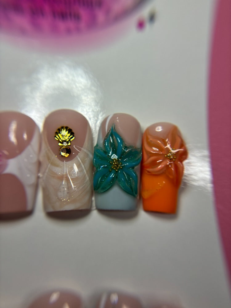 summer ocean press on nails