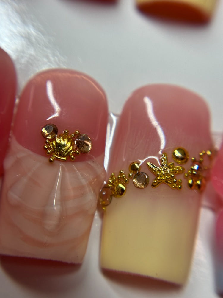 beachy summer flower press on nails