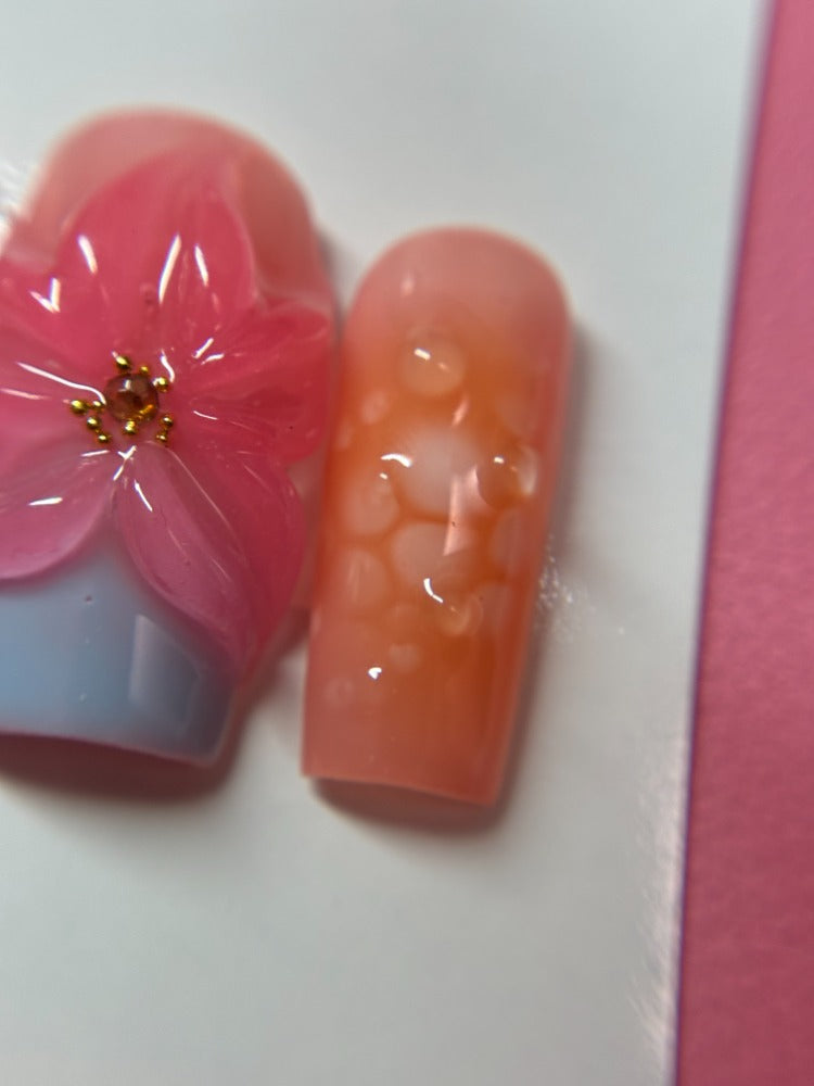 beachy summer flower press on nails