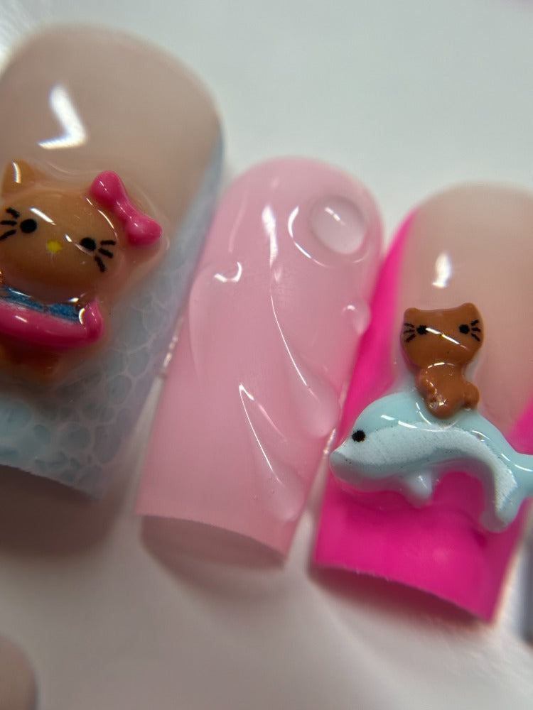 summer hello kitty press on nails