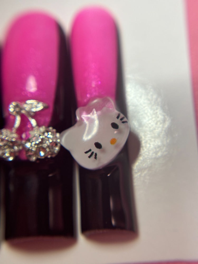 black french tip charm press on nails
