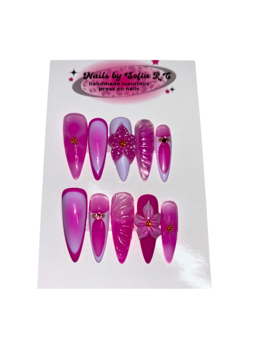 pink lilac 3d flower press on nails