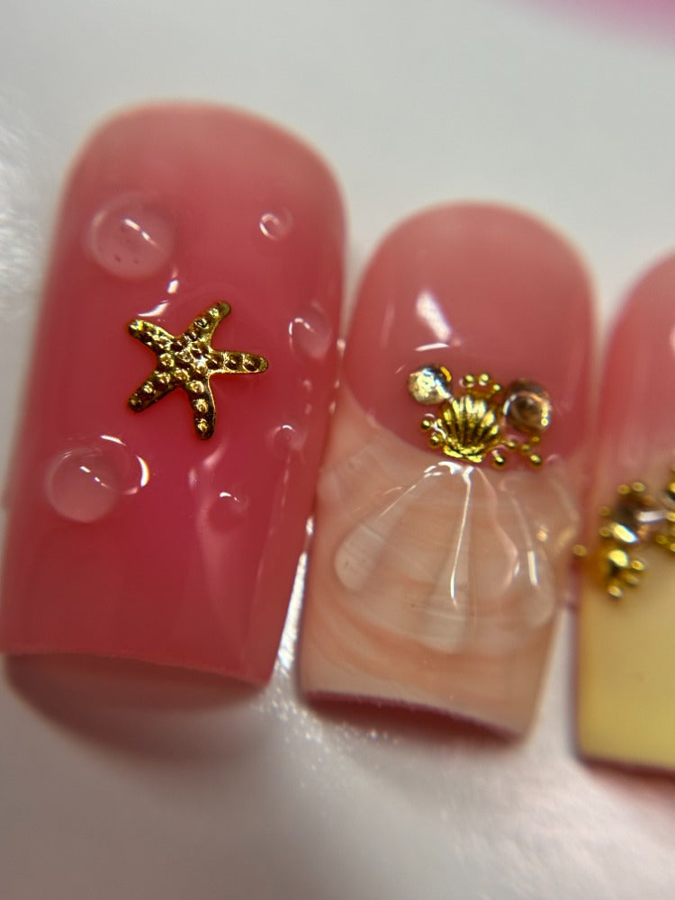 beachy summer flower press on nails