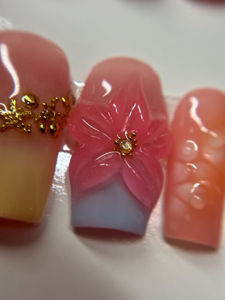 beachy summer flower press on nails