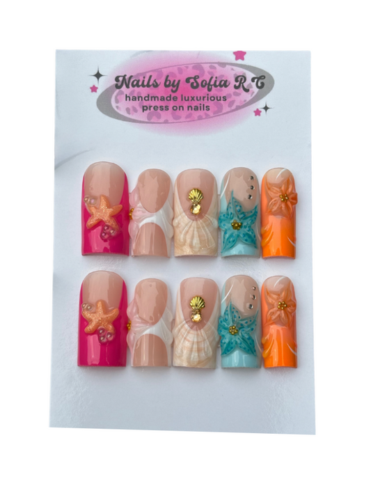 summer ocean press on nails